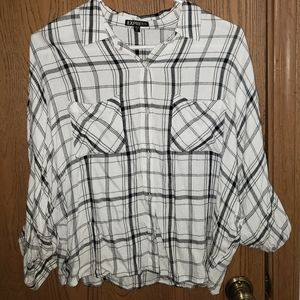 Express black and white cropped flannel